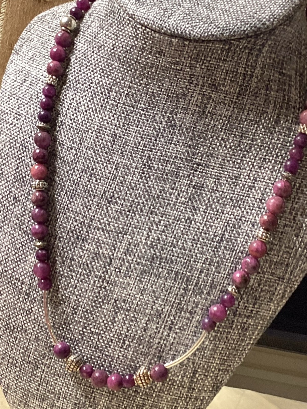 NWOT. Wine Beads with Silver tone Accents Necklace